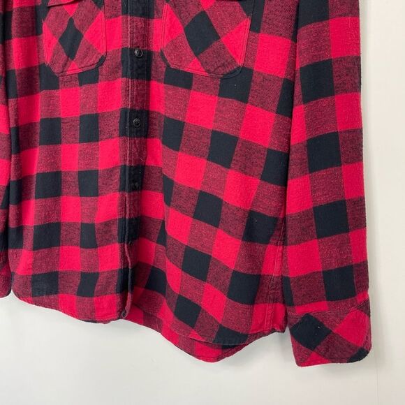 Aritzia TNA Brewster Boyfriend Hooded Buffalo Plaid Flannel Shirt Shaket M Red - Picture 9 of 16